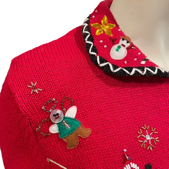 Vintage Beaded Patchwork Christmas Cardigan Sweater - Picture 3 of 14